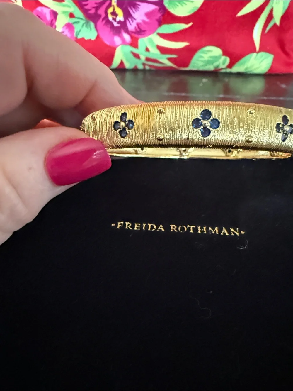Freida Rothman Gold and Navy Crystal Bangle Bracelet